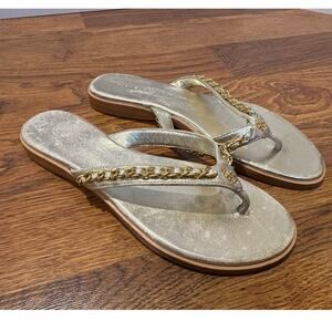 Tory Burch Women’s Everly Chain Thong Flat Sandals – Gold – Size 6.5M